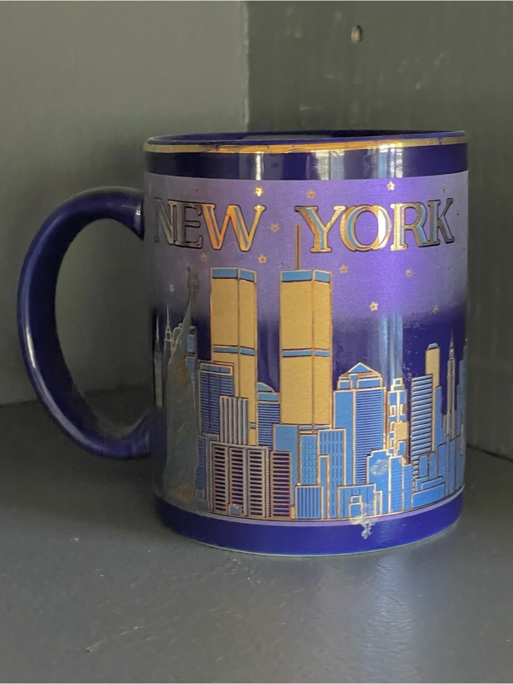 Twin Towers New York Mug in Purple with Gold Accents